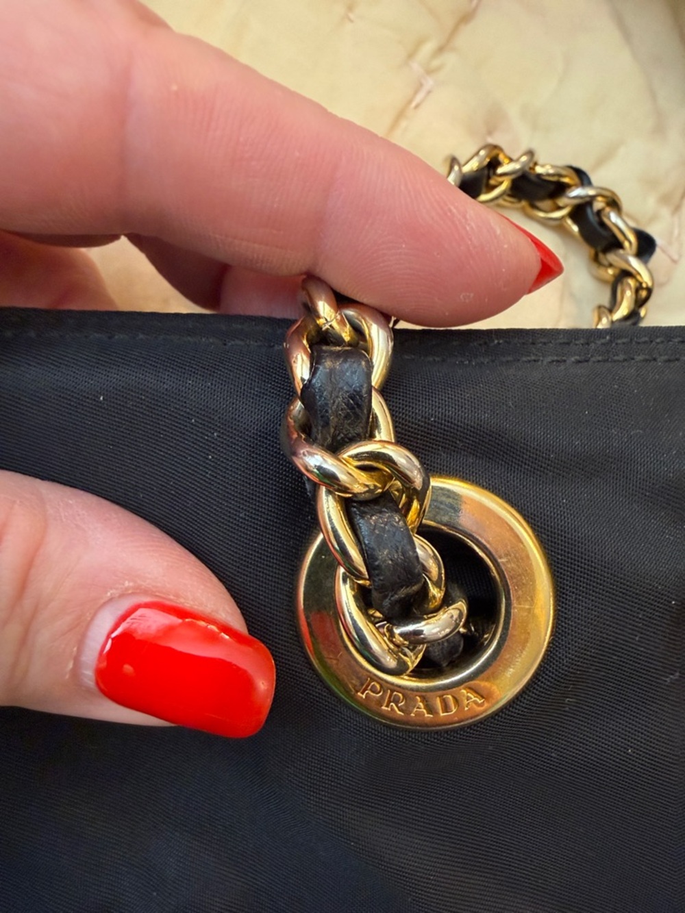 Prada Black Quilted Nylon Shoulder Bag with Gold Chain Handles. 🌟Open to Offers - Picture 12 of 14
